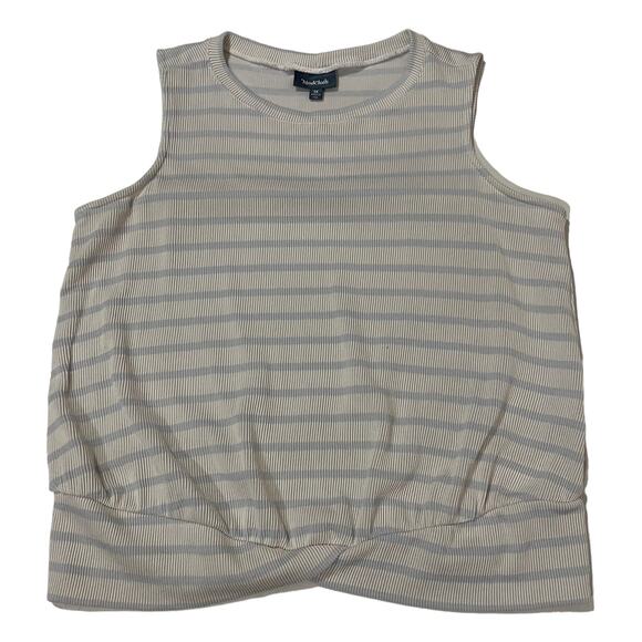 ModCloth Stripe Ribbed Twist Hem Tank - Ivory/Blue - 1X - Picture 1 of 8